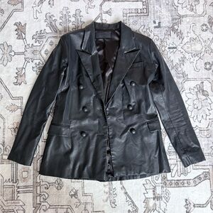 Blank NYC Black Double-Breasted Faux Leather Blazer